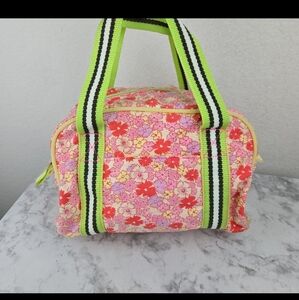 Old Navy Floral Patterned small Bag Striped Green Handles Neon Green Lining